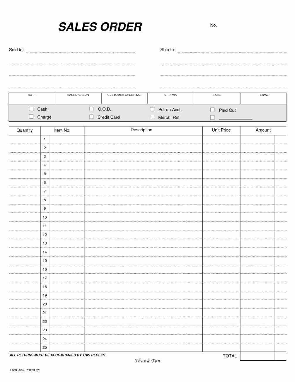 free printable order form template